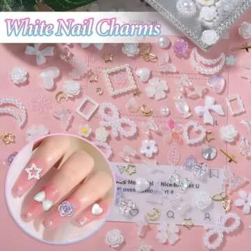 Assorted 3D Nail Charms Gems, White Acrylic Bow Flowers Butterfly Bear Nail Charms, Moon Star Pearls Nail Art Charms, Gold Butterfly Star Nail Art Studs Charms for Nails Art DIY