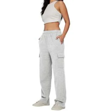 AUTOMET Womens Cargo Sweatpants Baggy Fleece High Waisted Joggers Sweat Pants Athletic Drawstring Casual Wide Leg Loose Fit Fall Pants with Pockets 2025 Grey XL