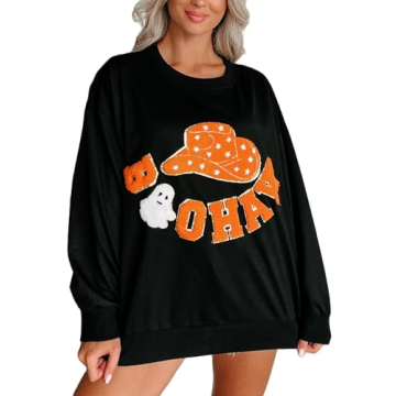 Seyumixi Women Halloween Spooky Sweatshirt Sequin Cute Graphic Ghost Shirts Pumpkin Print Crewneck F...