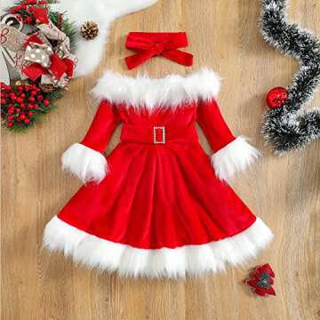 ZINTAOZT Toddler Girls Christmas Dress Santa Claus Outfit Red Long Sleeve Princess Plush Trim Dress ...