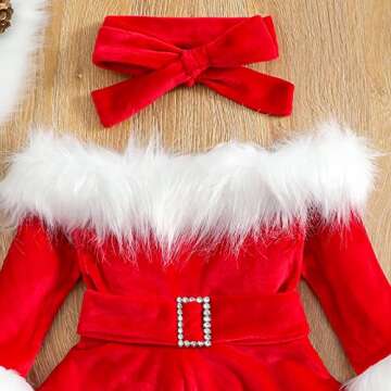 ZINTAOZT Toddler Girls Christmas Dress Santa Claus Outfit Red Long Sleeve Princess Plush Trim Dress Velvet Xmas Party Dress (A Red, 4-5T)