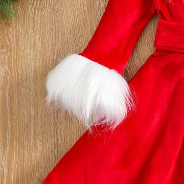 ZINTAOZT Toddler Girls Christmas Dress Santa Claus Outfit Red Long Sleeve Princess Plush Trim Dress Velvet Xmas Party Dress (A Red, 4-5T)