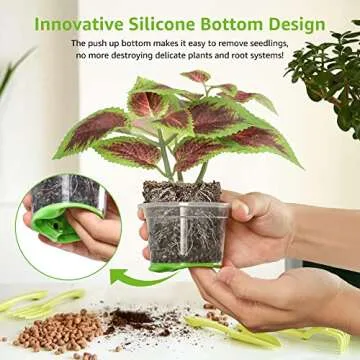 MIXC 30 Packs 4" Reinforced Clear Nursery Pots with Silicone Base for Easy Transplant, Transparent Plastic Plant Pot Reusable Seedling Pots Seed Starter Pots Flower Pot, Green