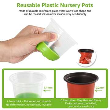 MIXC 30 Packs 4" Reinforced Clear Nursery Pots with Silicone Base for Easy Transplant, Transparent Plastic Plant Pot Reusable Seedling Pots Seed Starter Pots Flower Pot, Green