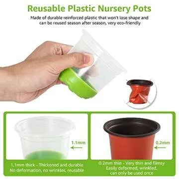 MIXC 30 Packs 4" Reinforced Clear Nursery Pots with Silicone Base for Easy Transplant, Transparent Plastic Plant Pot Reusable Seedling Pots Seed Starter Pots Flower Pot, Green