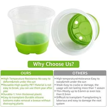 MIXC 30 Packs 4" Reinforced Clear Nursery Pots with Silicone Base for Easy Transplant, Transparent Plastic Plant Pot Reusable Seedling Pots Seed Starter Pots Flower Pot, Green