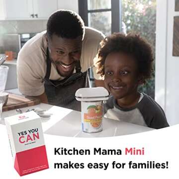 Kitchen Mama Mini Electric Can Opener Smooth Edge: Opens Cans with One Button Press - Ultra-Compact, Portable, Hands-Free, Food-Safe, Battery Operated (White)