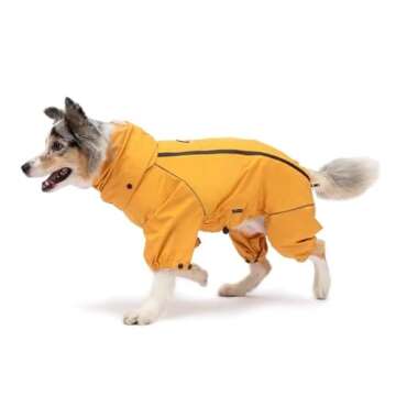 Petridge Dog Four-Legged Rain Jacket Raincoat Waterproof Windproof Coat for Medium Large Dogs Adjustable Waterproof Dog Rain Coat Reflective Rim(Back Length 55CM Yellow)