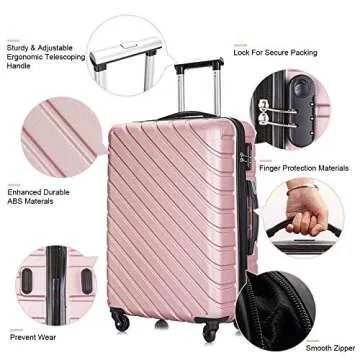 Apelila 4PC 18-28 Inch Hardshell Luggage ABS Luggages Sets With Spinner Wheels Hard Shell Spinner Carry On Suitcase (Rose Gold, 4 PCS)
