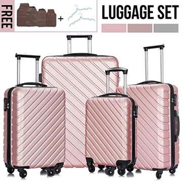 Apelila 4PC 18-28 Inch Hardshell Luggage ABS Luggages Sets With Spinner Wheels Hard Shell Spinner Carry On Suitcase (Rose Gold, 4 PCS)