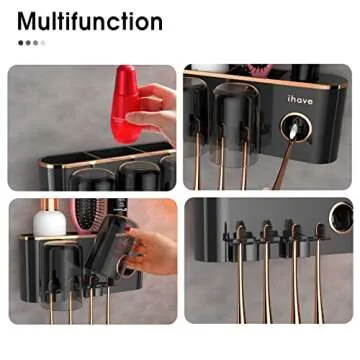 iHave Toothbrush Holders Bathroom Accessories with Toothpaste Dispenser, 2 Cups Toothbrush Holder Wall Mounted Bathroom Decor