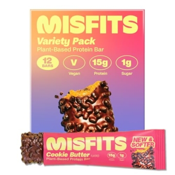 Misfits Vegan Protein Bars Variety Pack - Low Sugar Snacks