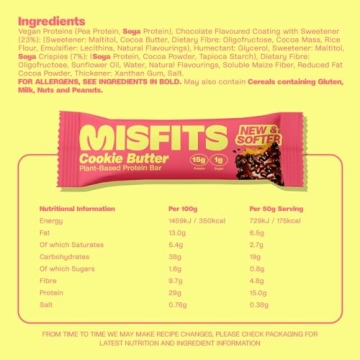 Misfits Vegan Protein Bars Variety Pack - Low Sugar Snacks