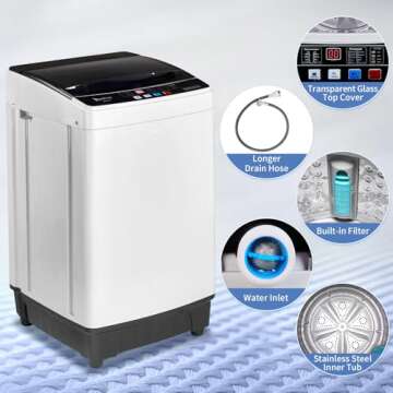 Winado Full Automatic Washing Machine, 15.6Lbs Top Load Portable Washer with Drain Pump, 10 Wash Pro...