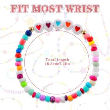 Prasacco 12 Pcs Friendship Bracelets Colorful Beads Bracelets Love Heart Bracelets Letter Beads Brac...