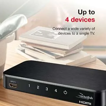 Rocketfish 4-Port 4K 60Hz HDMI Switch Box - Switch Box with 4k 60Hz Video Compatibility - Connects 4 HDMI Source Components - Audio & Video Selector Box - HDMI Box with HDCP V2.2 Compatibility - Black