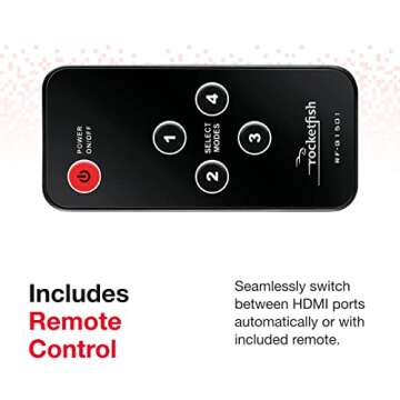 Rocketfish 4-Port 4K 60Hz HDMI Switch Box - Switch Box with 4k 60Hz Video Compatibility - Connects 4 HDMI Source Components - Audio & Video Selector Box - HDMI Box with HDCP V2.2 Compatibility - Black