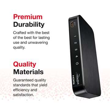 Rocketfish 4-Port 4K 60Hz HDMI Switch Box - Switch Box with 4k 60Hz Video Compatibility - Connects 4 HDMI Source Components - Audio & Video Selector Box - HDMI Box with HDCP V2.2 Compatibility - Black
