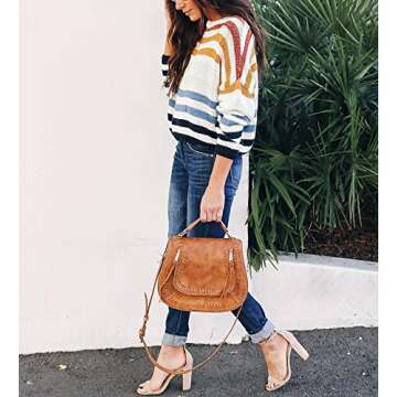 cordat Women Sweaters Long Sleeve Crew Neck Color Block Striped Oversized Casual Knitted Pullover Tops Blue