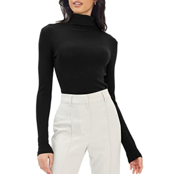 Trendy Queen Womens Turtleneck Long Sleeve Shirts Mock Neck Fall Fashion Basic Layering Tight Stretc...