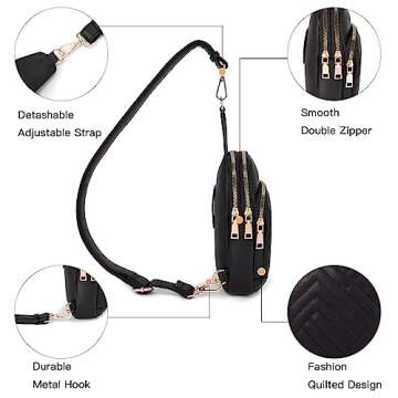 Telena Sling Bag for Women Crossbody Bags Fanny Packs for Women Cross Body Waist Pack with Detachable Strap Black