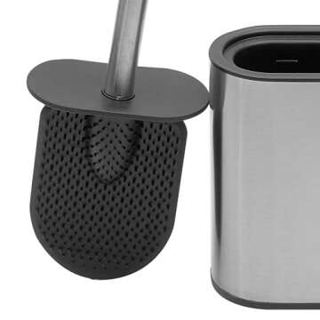Half Size Stainless Steel Toilet Brush Holder with Flexible Rubber Brush Head, Black by Home Basics