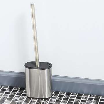 Half Size Stainless Steel Toilet Brush Holder with Flexible Rubber Brush Head, Black by Home Basics