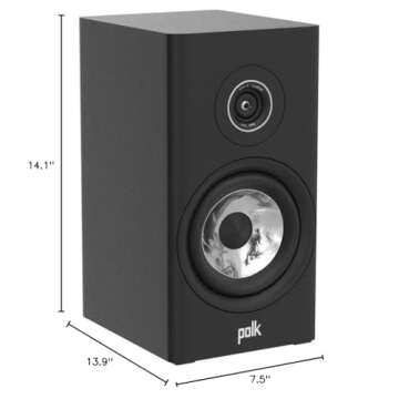 Polk Audio Reserve R200 Large Bookshelf Speaker for Dynamic, Detailed Home Theater Audio, 1" Pinnacle Ring Tweeter & 6.5" Turbine Cone Woofer, Dolby Atmos & IMAX Enhanced, Wall Mountable, Black