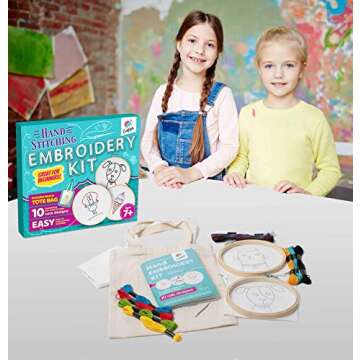 CraftLab Embroidery Sewing Kit for Beginners, Kids Craft Kit Gift for Girls Boys Ages 8-12, 10 Proje...