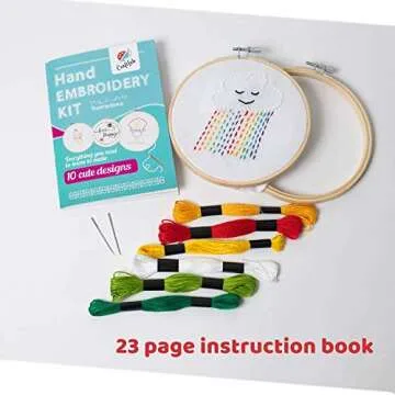 CraftLab Embroidery Sewing Kit for Beginners, Kids Craft Kit Gift for Girls Boys Ages 8-12, 10 Projects, Embroidery Hoops, Fabric, Patterns, Floss, Needles, Needlepoint Cross Stitching Supplies