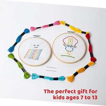CraftLab Embroidery Sewing Kit for Beginners, Kids Craft Kit Gift for Girls Boys Ages 8-12, 10 Projects, Embroidery Hoops, Fabric, Patterns, Floss, Needles, Needlepoint Cross Stitching Supplies