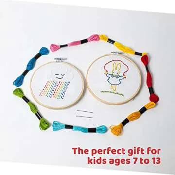 CraftLab Embroidery Sewing Kit for Beginners, Kids Craft Kit Gift for Girls Boys Ages 8-12, 10 Projects, Embroidery Hoops, Fabric, Patterns, Floss, Needles, Needlepoint Cross Stitching Supplies