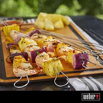 Weber Barbecue Skewers Set - Set of 8 Steel Kebab Skewers with Dual-Pronged Design to Stop Foods Turning on The Grill - 33.7cm, Black/Silver