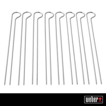 Weber Barbecue Skewers Set - Set of 8 Steel Kebab Skewers with Dual-Pronged Design to Stop Foods Turning on The Grill - 33.7cm, Black/Silver
