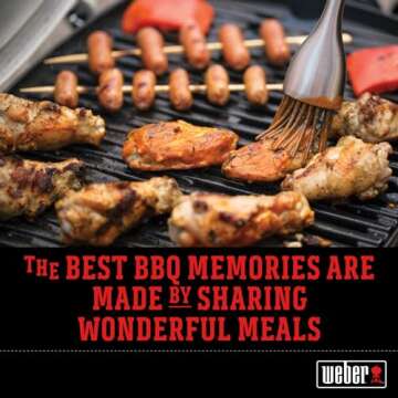 Weber Barbecue Skewers Set - Set of 8 Steel Kebab Skewers with Dual-Pronged Design to Stop Foods Turning on The Grill - 33.7cm, Black/Silver