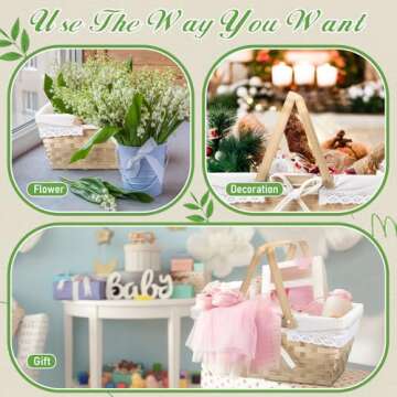 LOYIM Picnic Basket with Double Foldable Handles and Removable Liner, Woven Basket Empty Picnic Hamper for Picnic, Camping, Outdoor, Halloween, Easter, Birthday(Lace Liner,White)