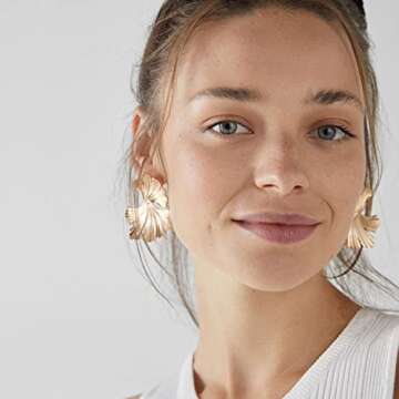 T-ztoss Bohemian Gold Elegant Flower Fashion Dangle Earring Cute Metal Flower Earrings Unique Chic 3...