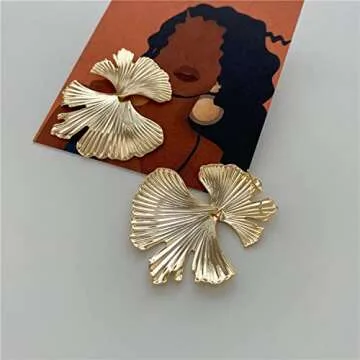 T-ztoss Bohemian Gold Elegant Flower Fashion Dangle Earring Cute Metal Flower Earrings Unique Chic 3D Large Flower Jewelry Gift for Women (ginkgo leaf)