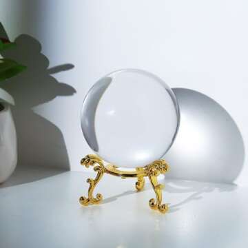 LONGWIN Crystal Ball - 60mm Solid Glass Photography Magic Ball with Golden Flower Stand