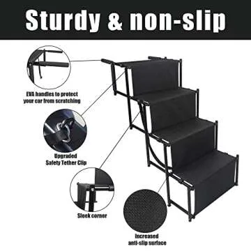 YEP HHO 4 Steps Upgraded Folding Pet Stairs Ramp Lightweight Portable Cat Dog Ladder with Waterproof Surface Great for Cars Trucks SUVs (Black-New)