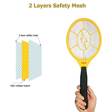 HOMEVAGE Electric Fly Swatter - Bug Zapper - Best High Voltage Handheld Mosquito Killer - Wasp, Fruit Fly, Insect Trap Racket for Indoor, Travel, Camping and Outdoor Control (2 AA Batteries Included)