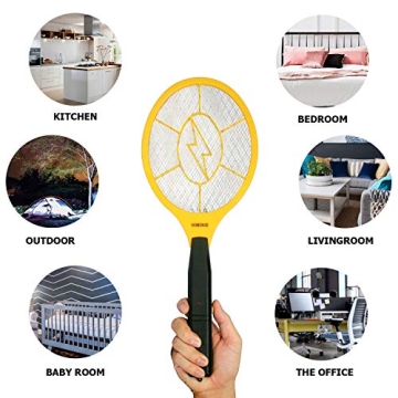 HOMEVAGE Electric Fly Swatter - Bug Zapper - Best High Voltage Handheld Mosquito Killer - Wasp, Fruit Fly, Insect Trap Racket for Indoor, Travel, Camping and Outdoor Control (2 AA Batteries Included)