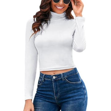 Herou Women's Long Sleeve Turtleneck Crop Top - Stylish Comfort