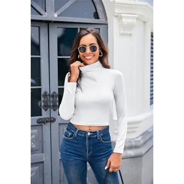 Herou Women's Long Sleeve Turtleneck Crop Top - Stylish Comfort