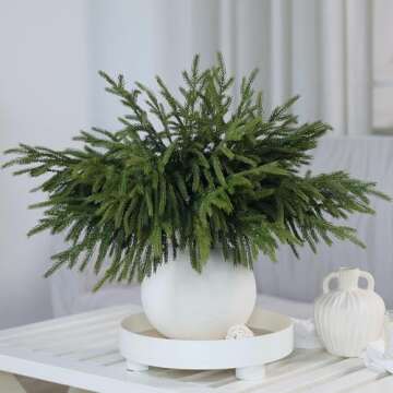 16 Pcs Real Touch Norfolk Pine Branch -18" Artificial Christmas Green Plants Branches Faux Greenery ...