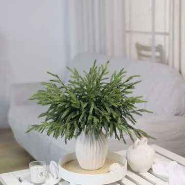 16 Pcs Real Touch Norfolk Pine Branch -18" Artificial Christmas Green Plants Branches Faux Greenery Stem Fake Cedar Pine Picks for Vase DIY Crafts Garland Wreath Xmas Indoor Outdoor Home Decor