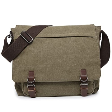 Dasein Large Vintage Canvas Messenger Shoulder Bag for 15in Laptops - Army Green