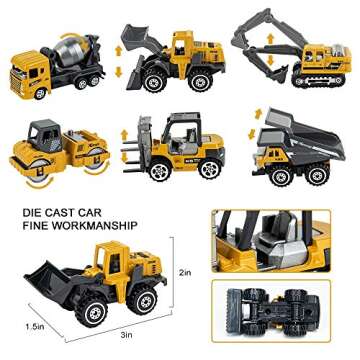 Construction Vehicles Toys with Play Mat, 6 Construction Cars, 6 Road Signs and 15.5" x 23.5" Playmat, Mini Diecast Cars Play Sets, Toy Trucks, Perfect Toy Cars Party Supplies…