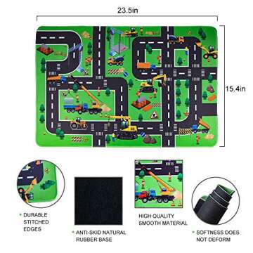 Construction Vehicles Toys with Play Mat, 6 Construction Cars, 6 Road Signs and 15.5" x 23.5" Playmat, Mini Diecast Cars Play Sets, Toy Trucks, Perfect Toy Cars Party Supplies…