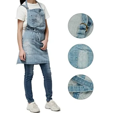 CACHIL Adjustable Denim Apron with 5 Pockets for Cooking
